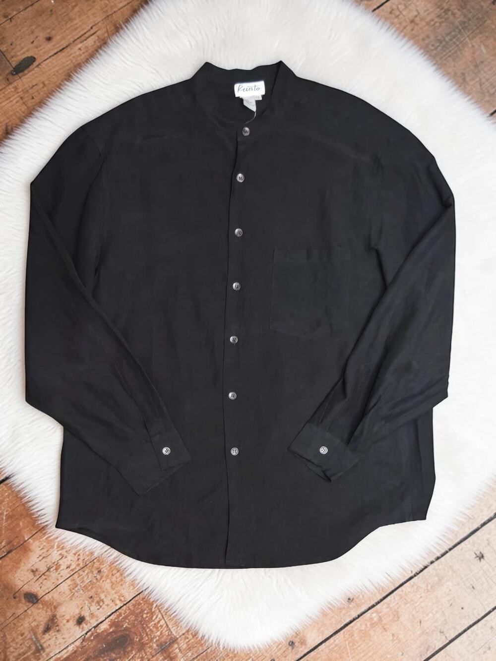 Vintage KUNTO Button Up Silk Linen Blend Men's Top  XL